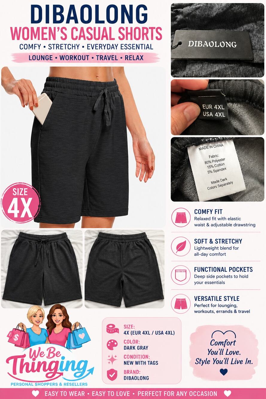 DIBAOLONG Women's Drawstring Lounge Shorts Dark Gray 4X Plus Size NWT